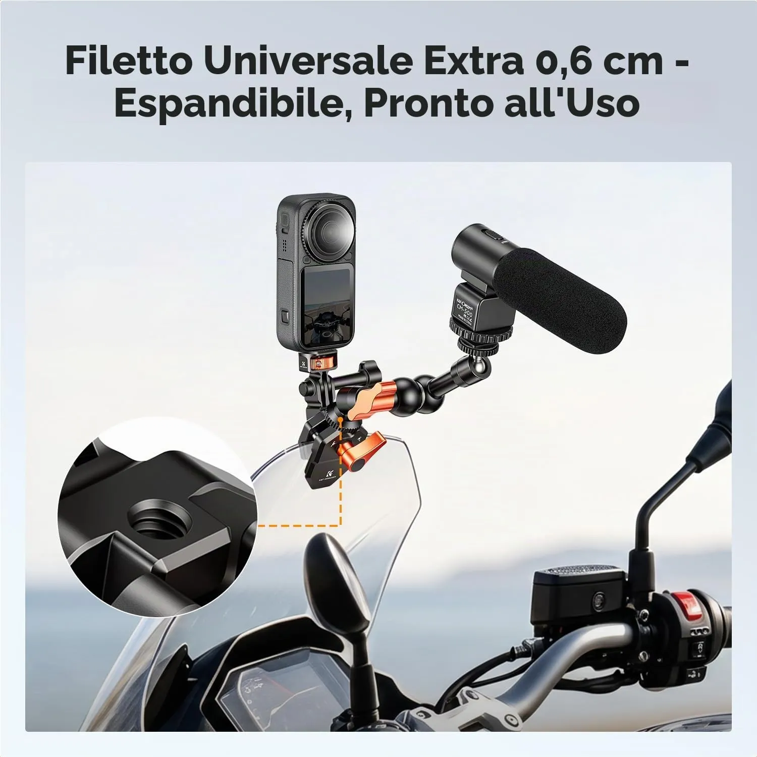 K&F Concept supporto moto action cam parabrezza alluminio