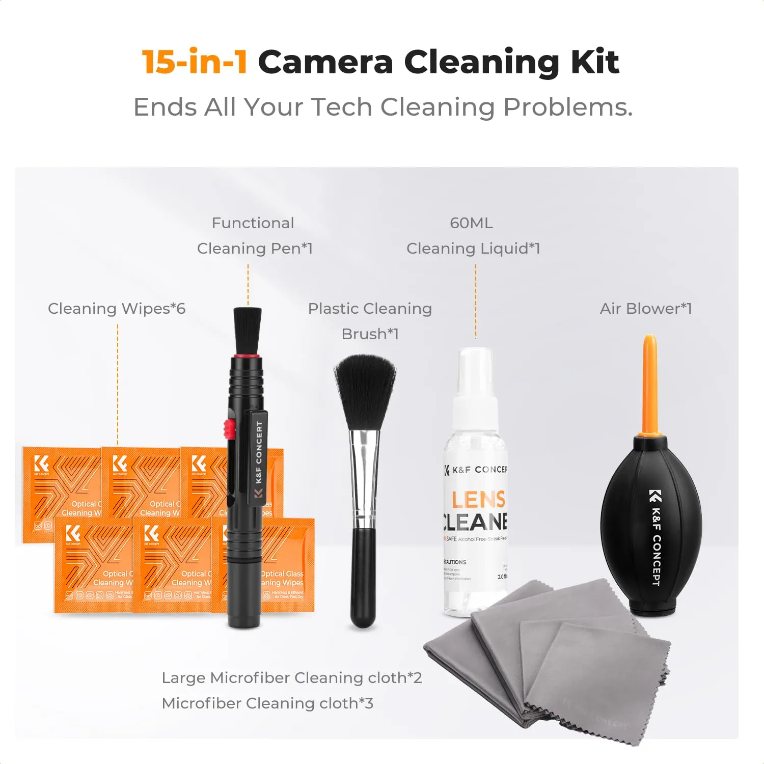 K&F Concept kit pulizia fotocamera 15in1 lenti