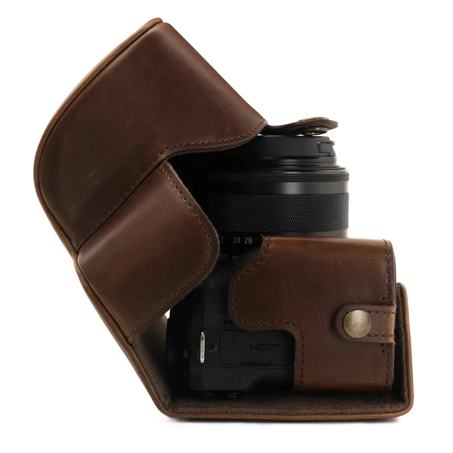 MegaGear Ever Ready Canon EOS M6 Mark II 15-45mm custodia pelle marrone scuro