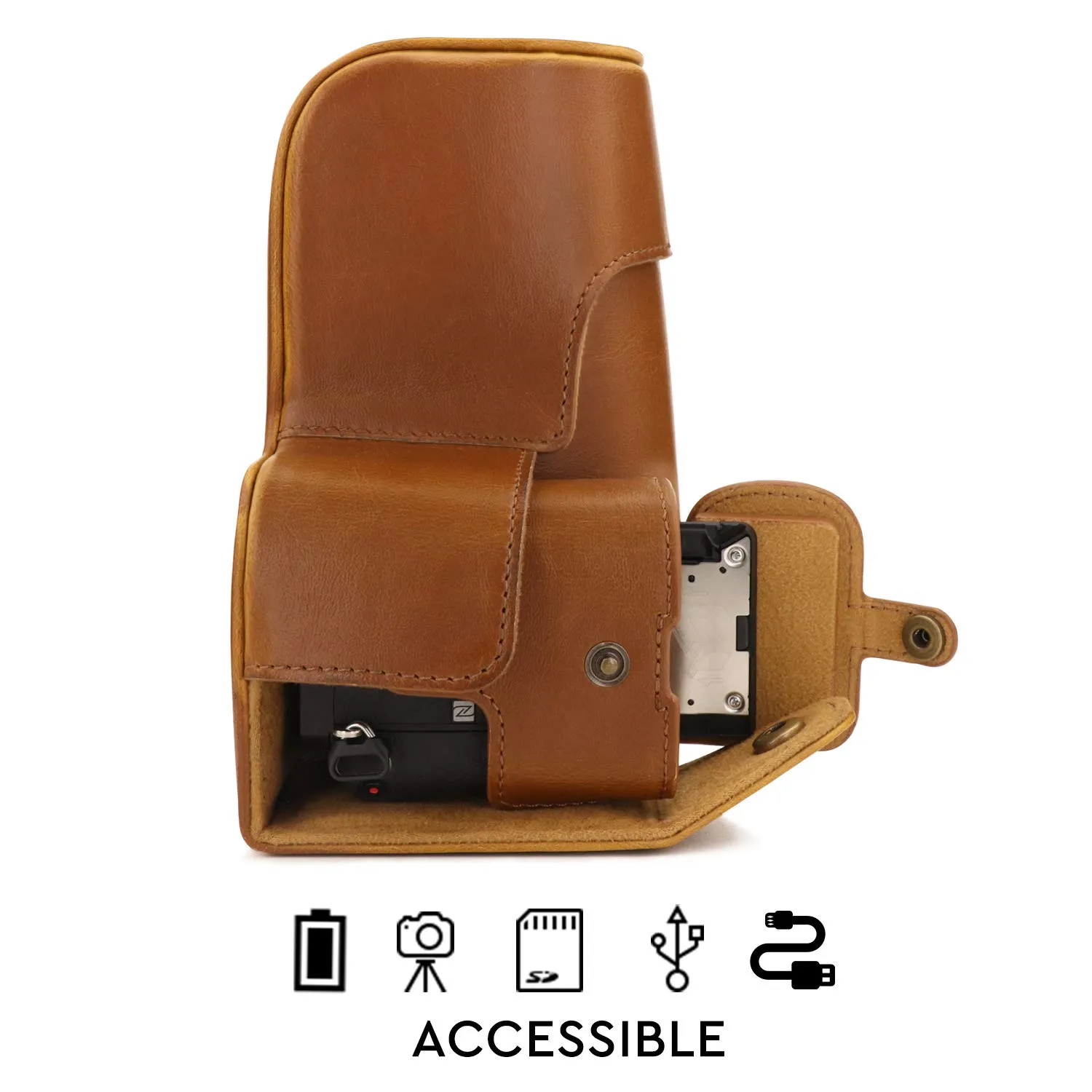 MegaGear Ever Ready custodia pelle Sony A6600 marrone chiaro