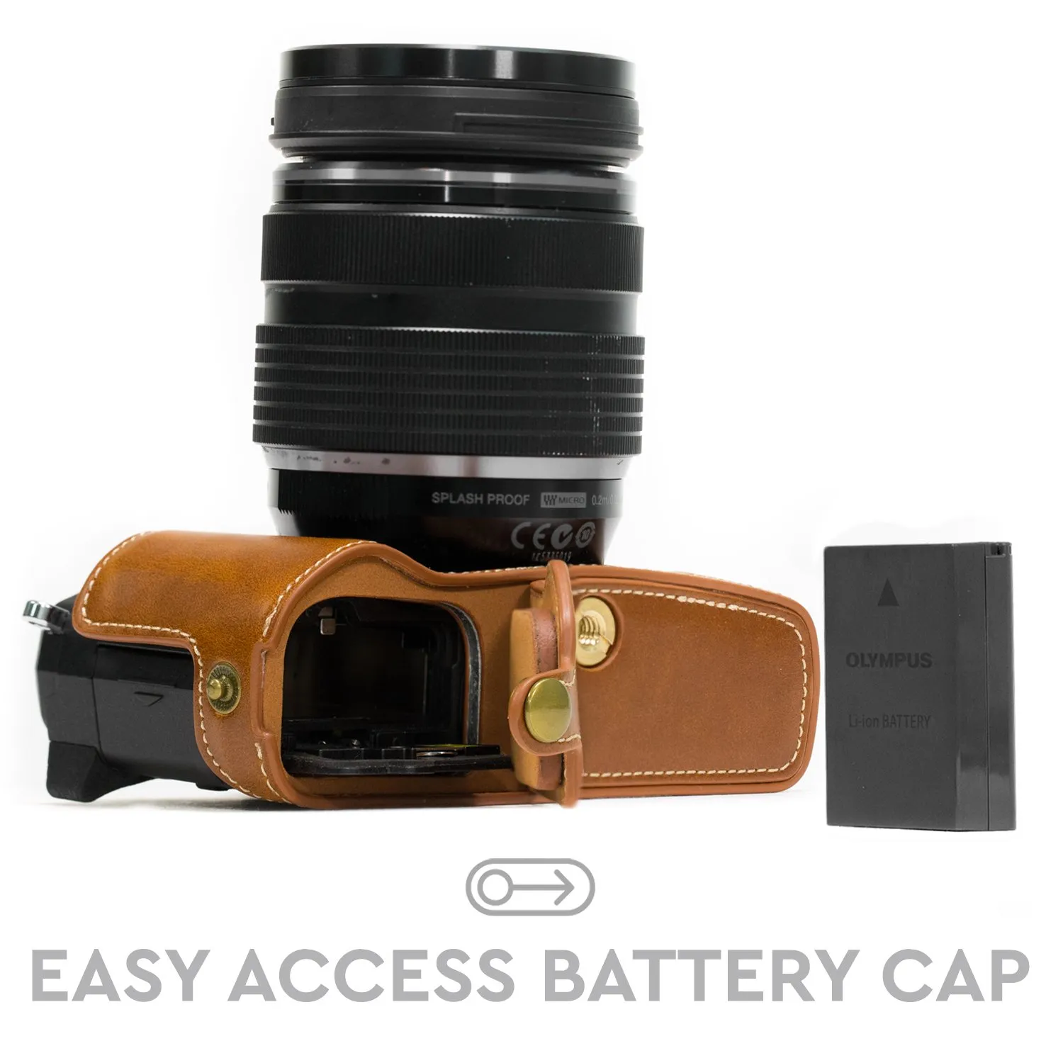 MegaGear E-M5 II Mezza Custodia Finta Pelle Marrone Chiaro
