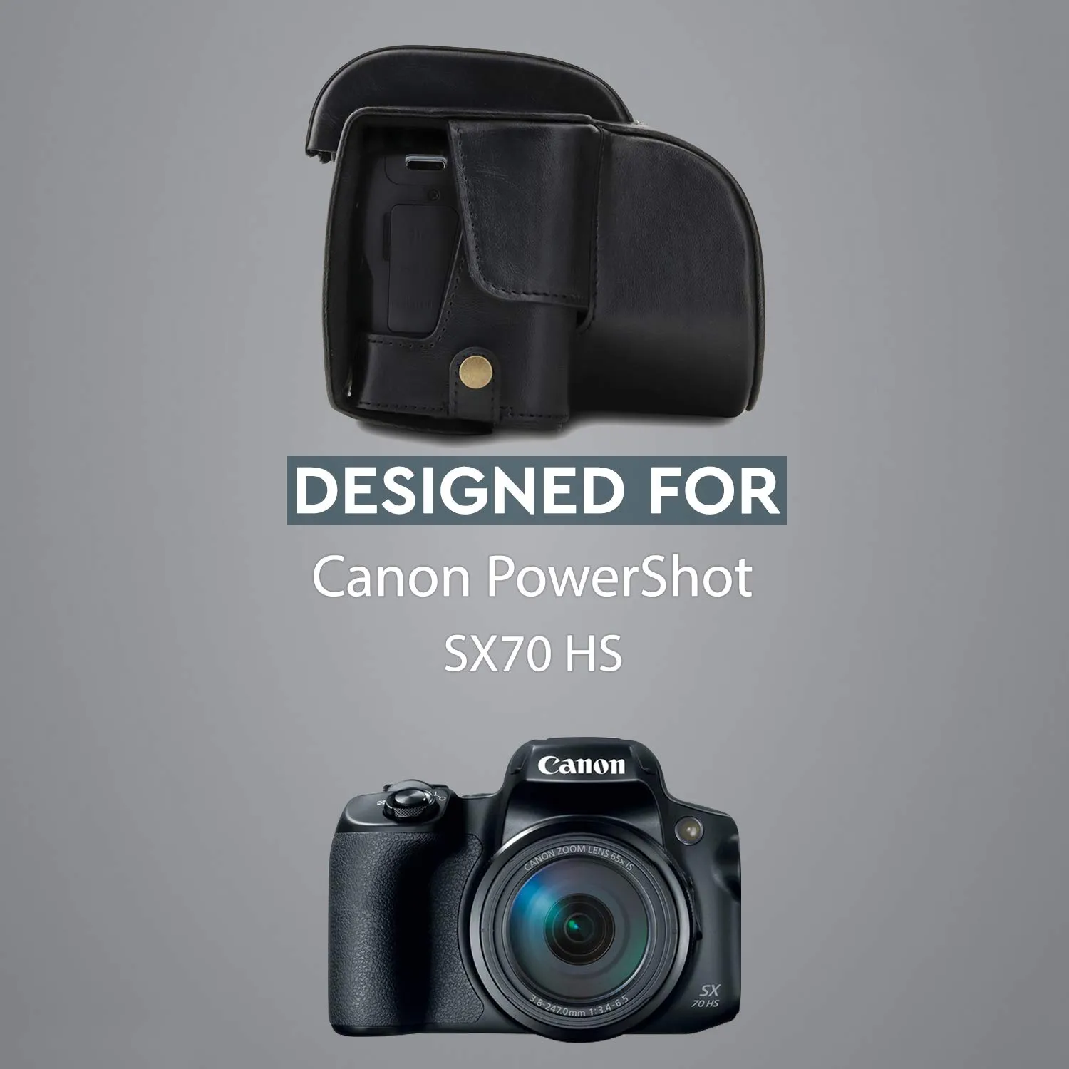 MegaGear Custodia Finta Pelle Canon SX70 HS Nero ever ready