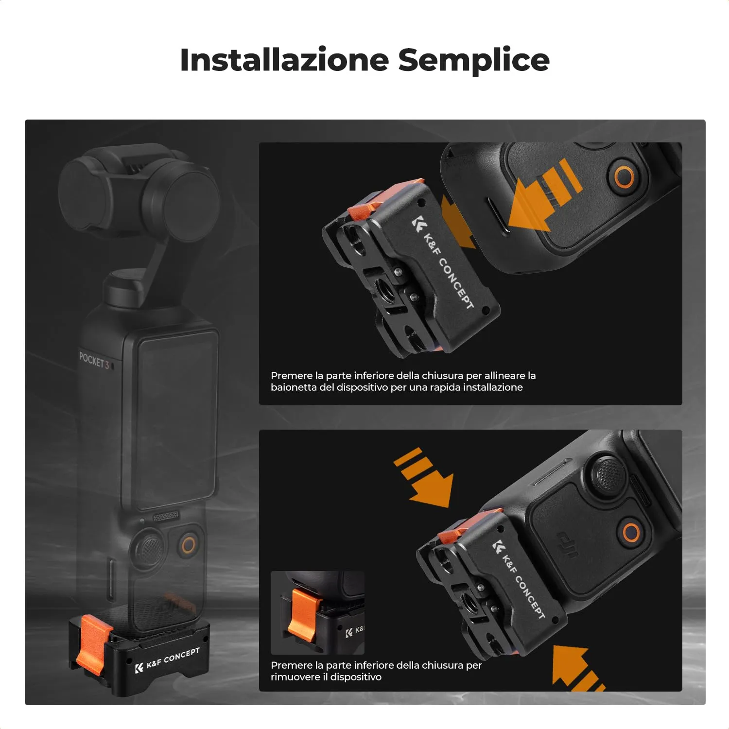 K&F Concept Supporto Pocket 3 Sgancio Rapido 2 Pezzi Arca