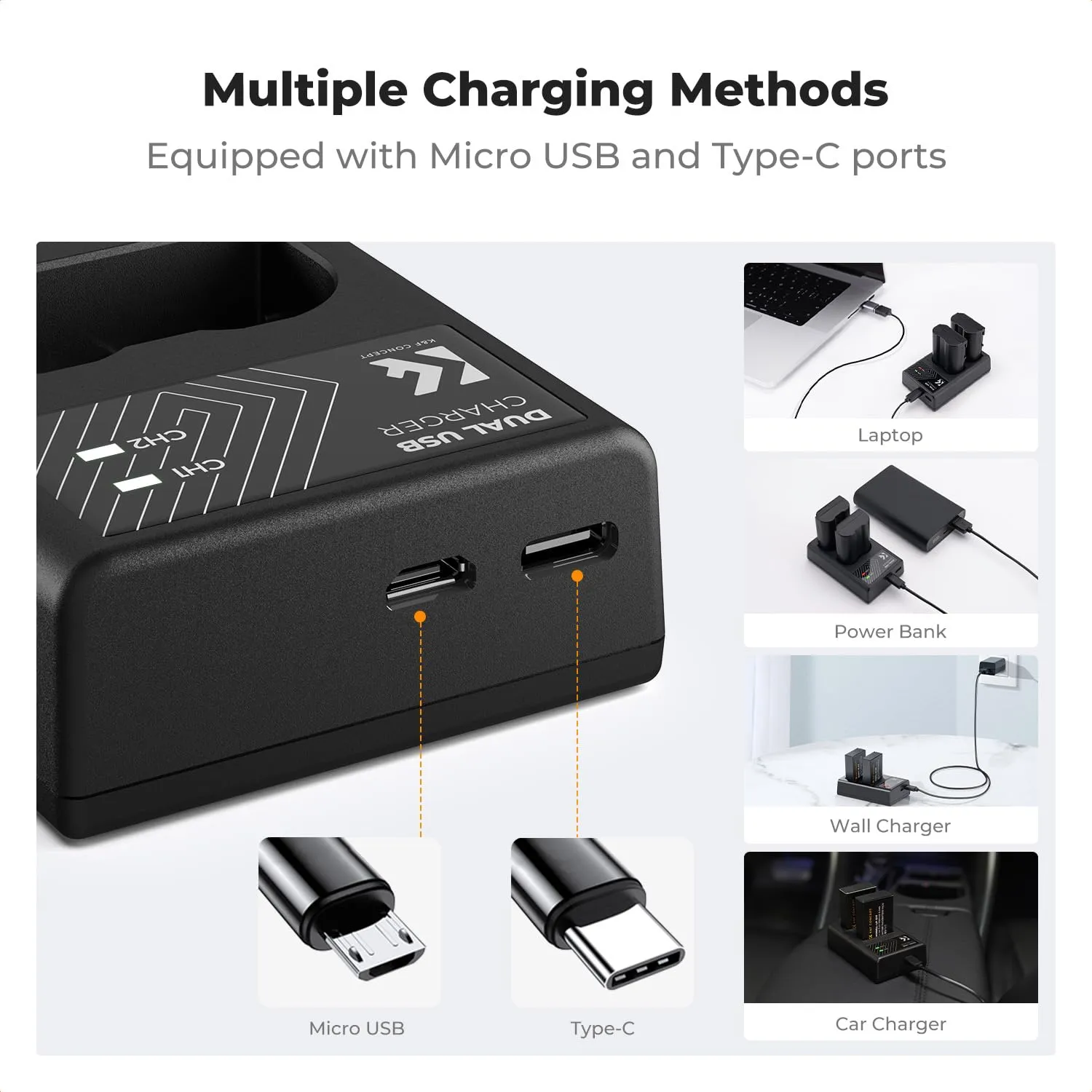 K&F Concept EN-EL15 kit 2 batterie 2100mAh caricatore USB