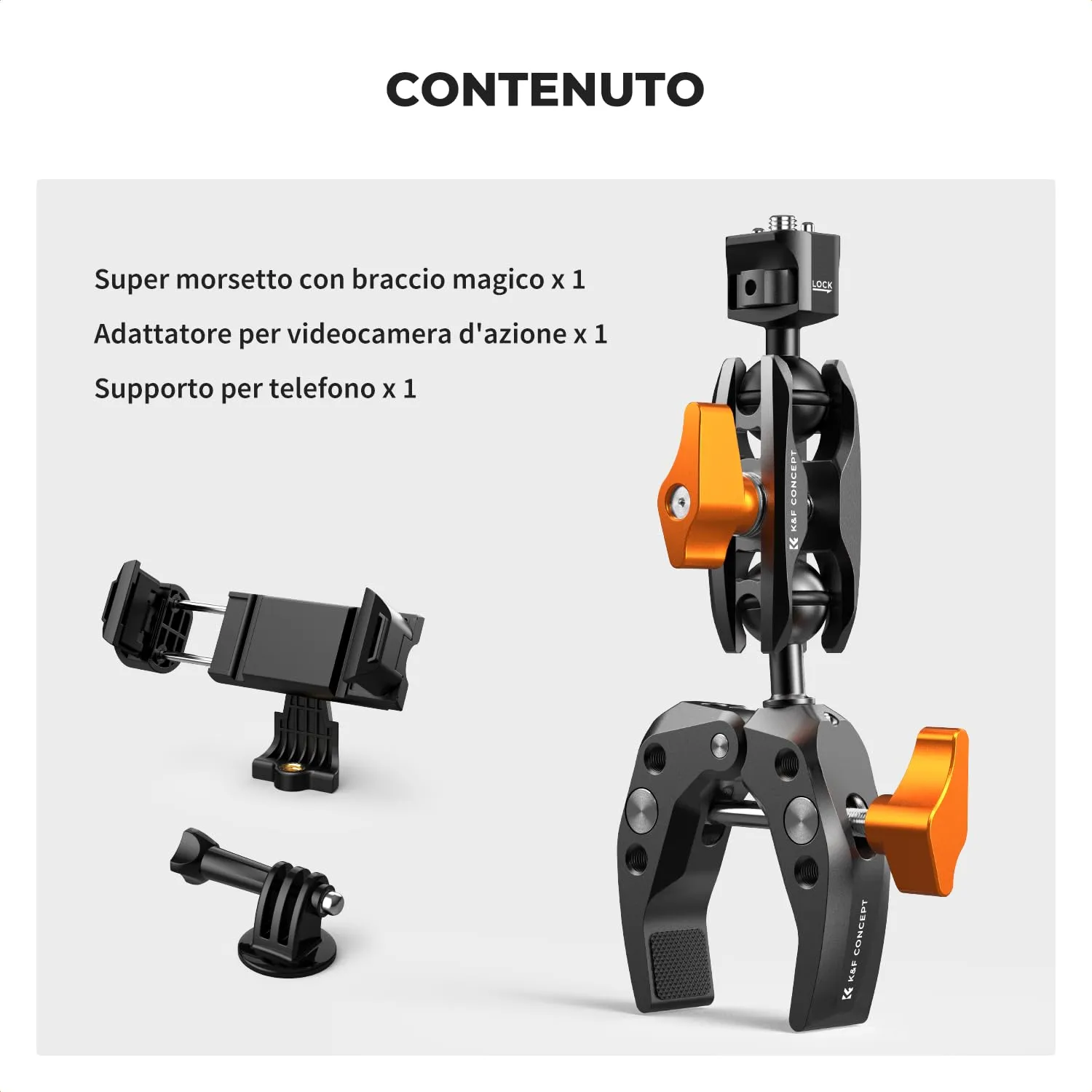 K&F Concept Magic Arm braccio articolato Super Clamp 5kg 1/4"