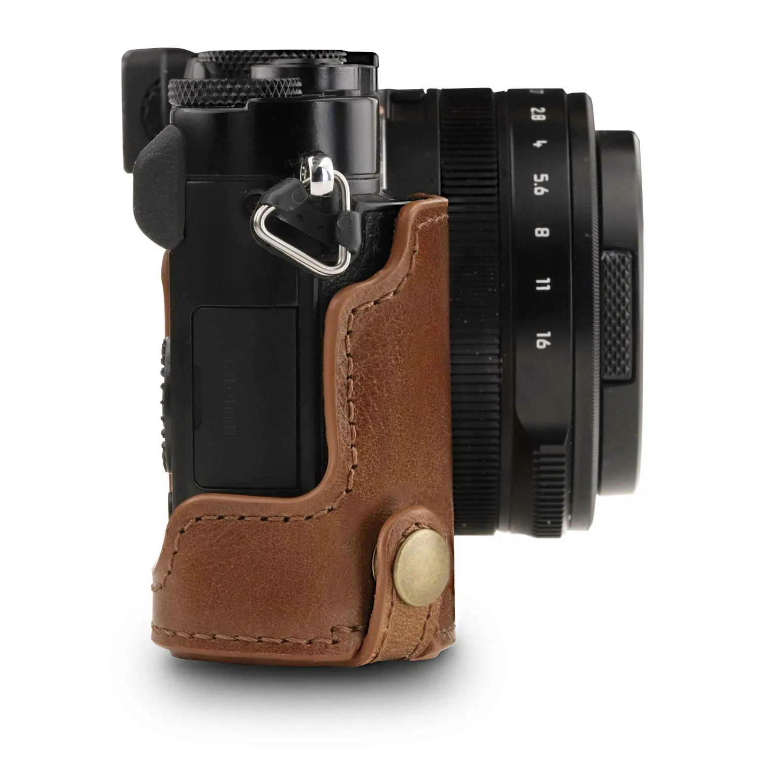 MegaGear Lumix LX100 II Mezza Custodia Pelle Marrone