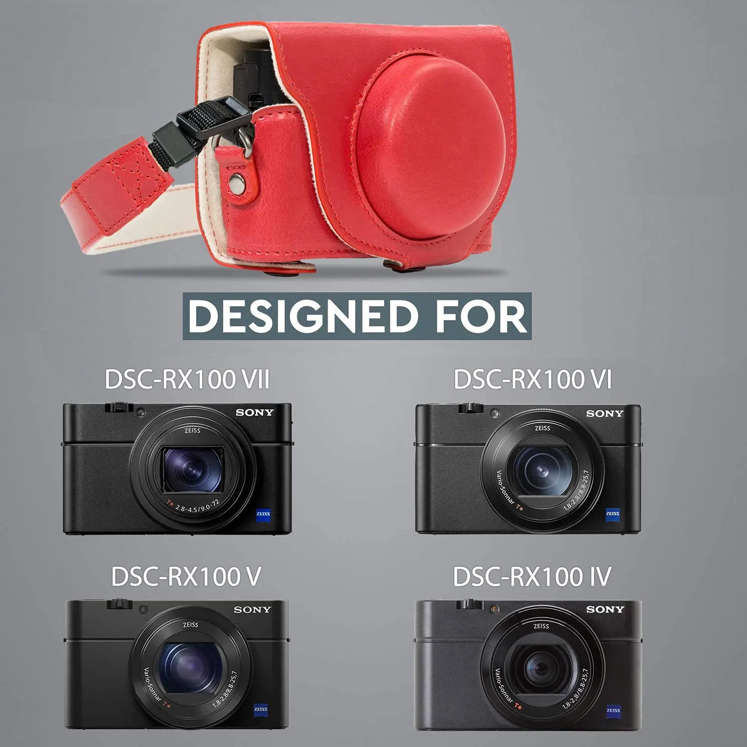 MegaGear MG1139 custodia rossa per Sony RX100 III IV V VI ecopelle