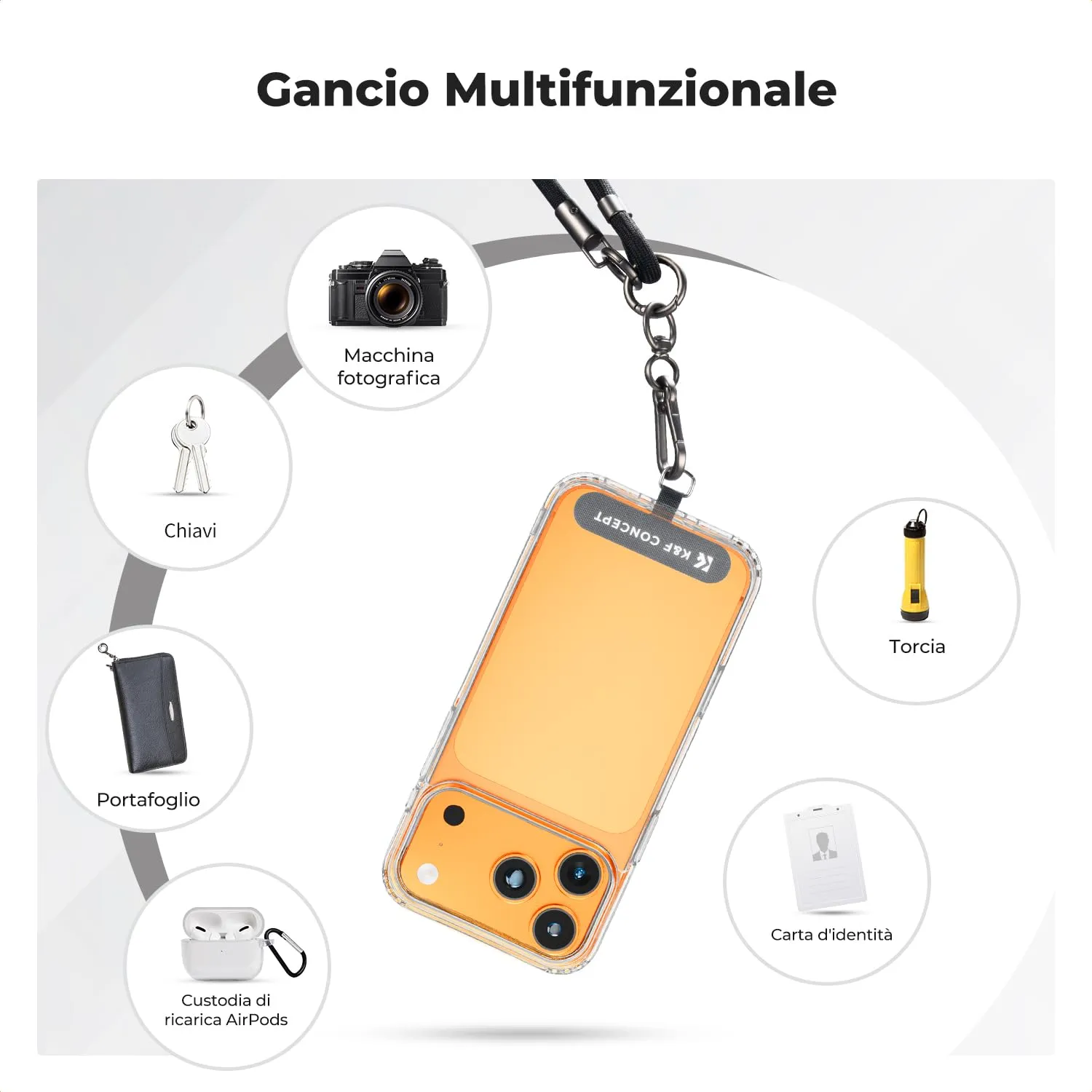 K&F Concept Cordino Tracolla Telefono 1/4" Nero regolabile