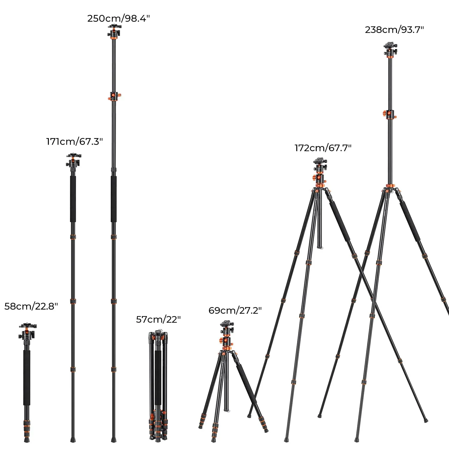 K&F Concept T254A8+BH-28L treppiede alluminio 240cm