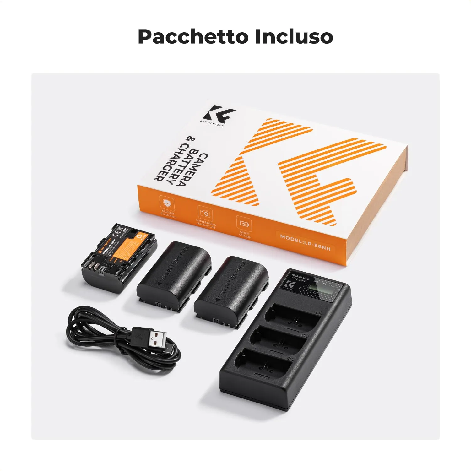 K&F Concept LP-E6NH kit 3 batterie + caricabatterie