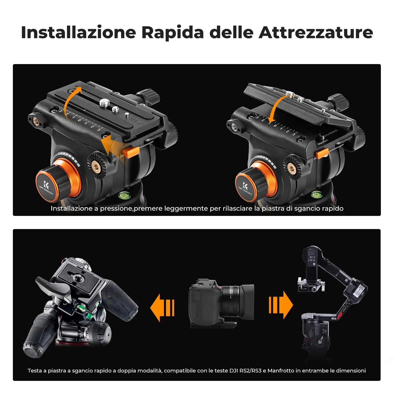 K&F Concept treppiede video 191cm 10kg testa fluida
