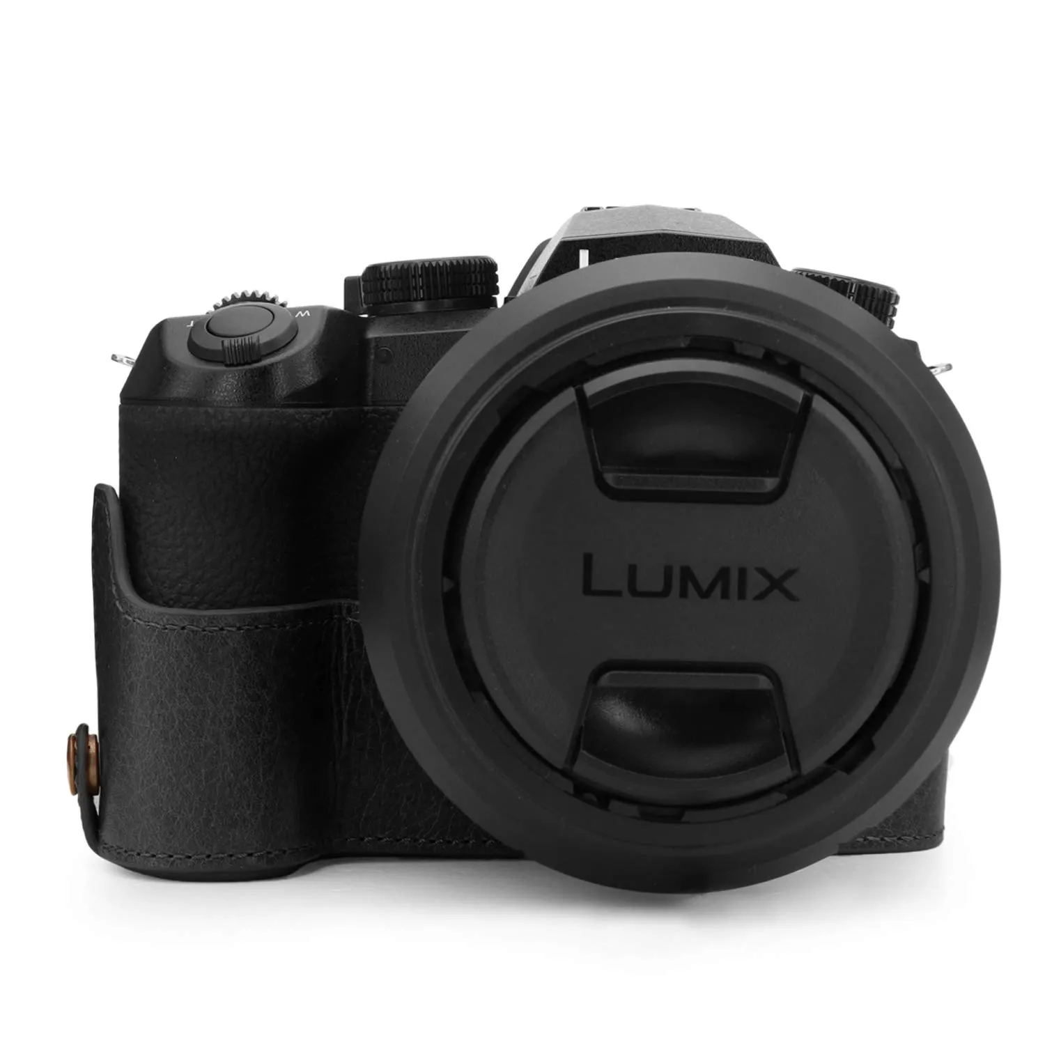 MegaGear Ever Ready V-Lux 5 Mezza Custodia Pelle Nera Vera Pelle