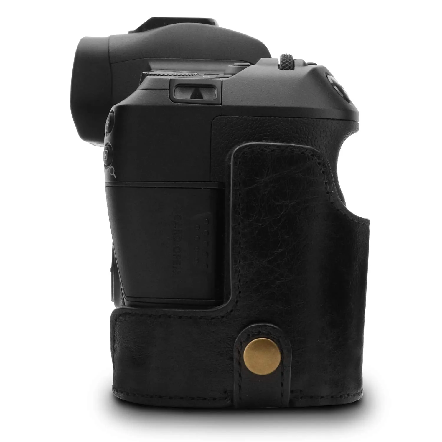 MegaGear Canon EOS R mezza custodia pelle nera ever ready