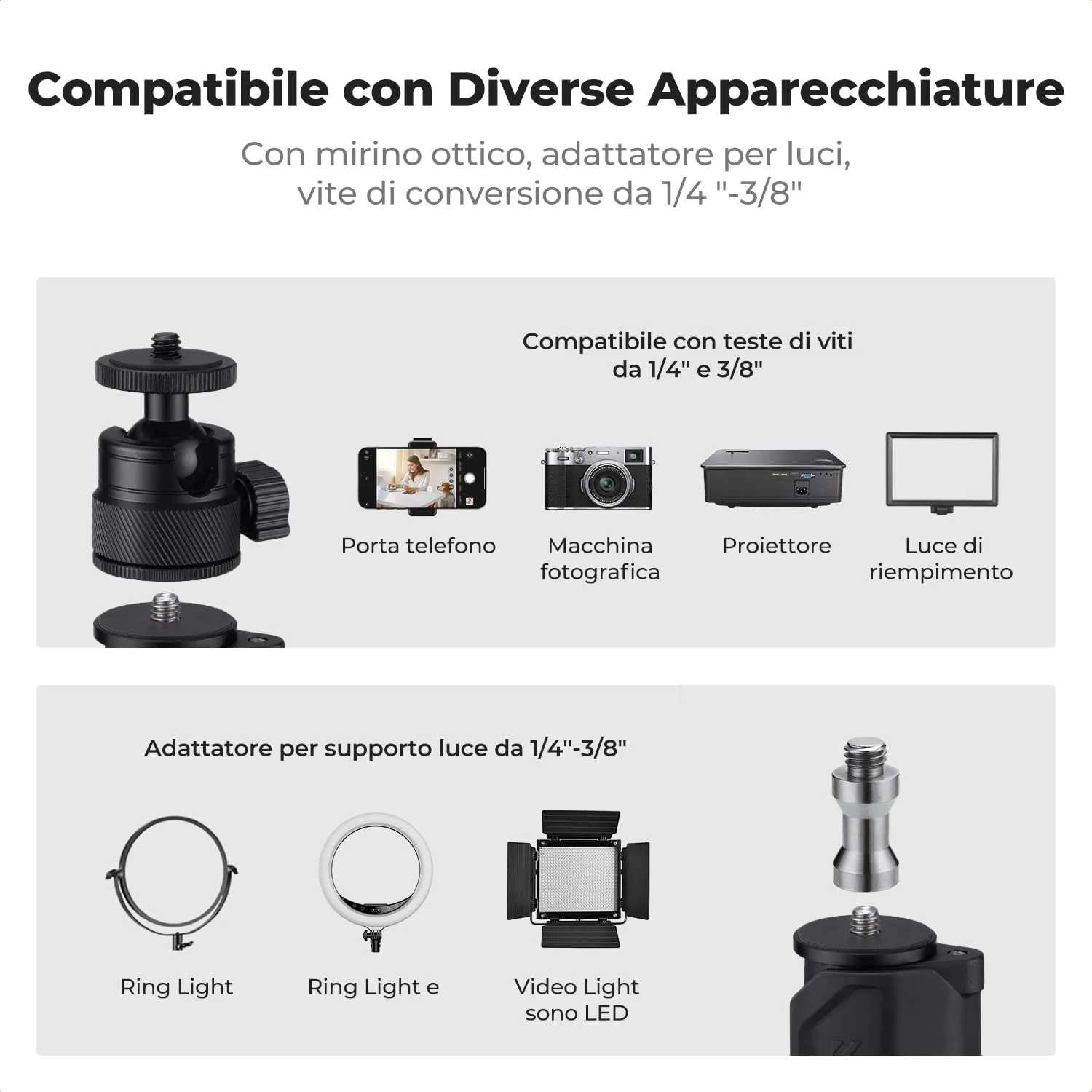 K&F Concept supporto tavolo 37-102cm 1/4" 2 pezzi alluminio