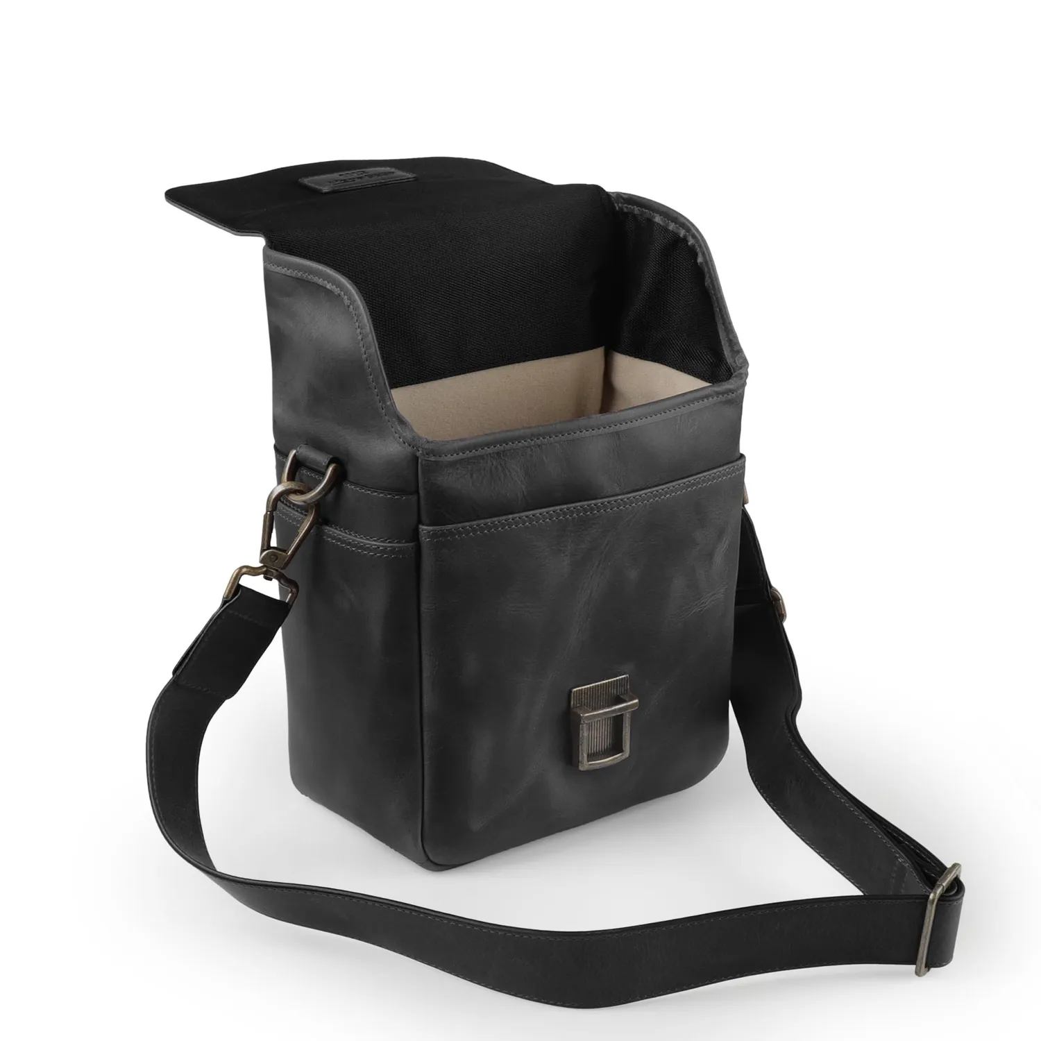 MegaGear Messenger Verticale Borsa Fotocamera Pelle Nera