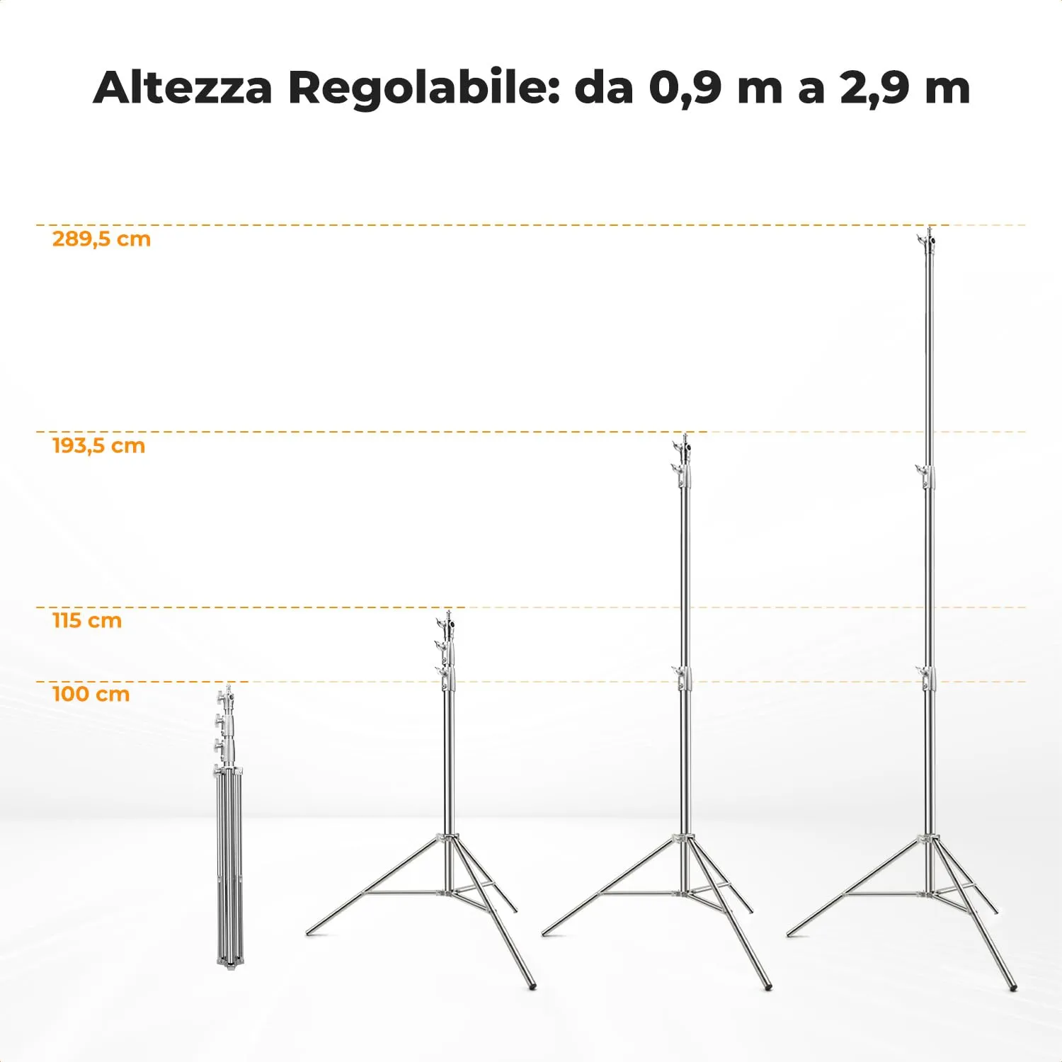 K&F Concept Stativo Luce 2,8m Acciaio 10kg con Molla