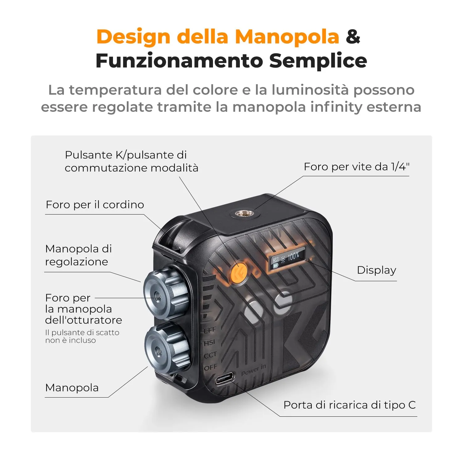 K&F Concept L01 luce video RGB 2500-9900K nera