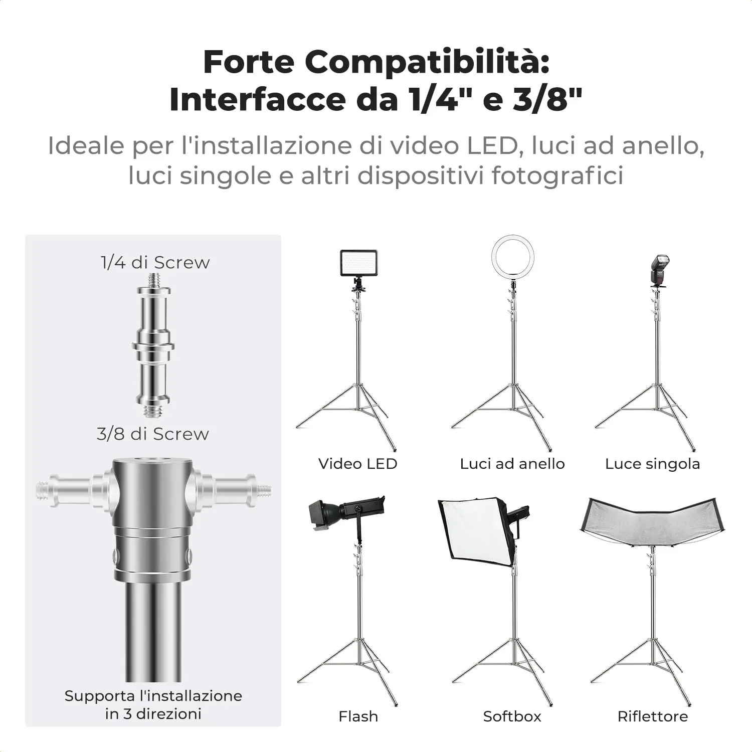 K&F Concept Stativo Luce 2,8m Acciaio 10kg con Molla