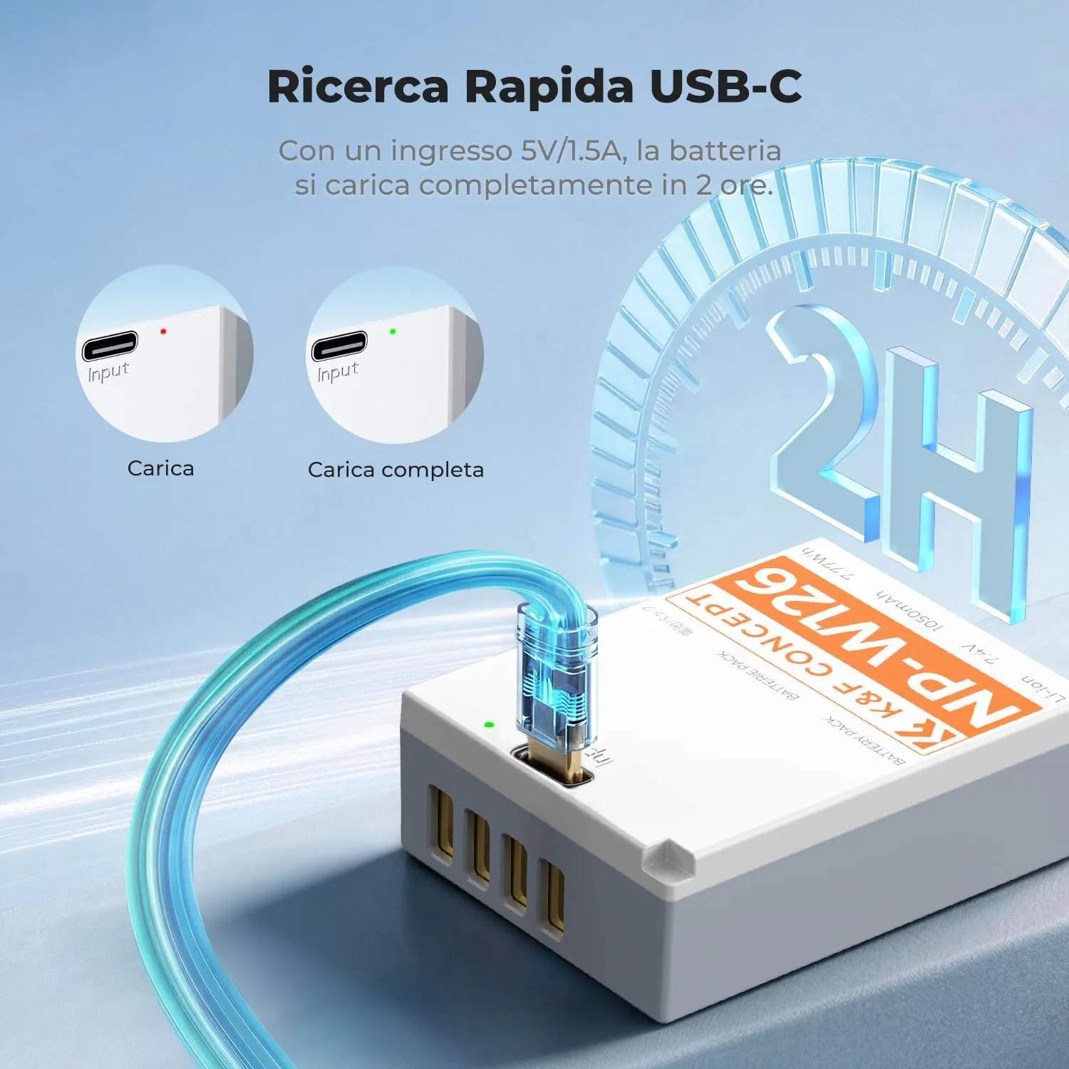 K&F Concept NP-W126S Batteria USB-C 1050mAh per Fujifilm