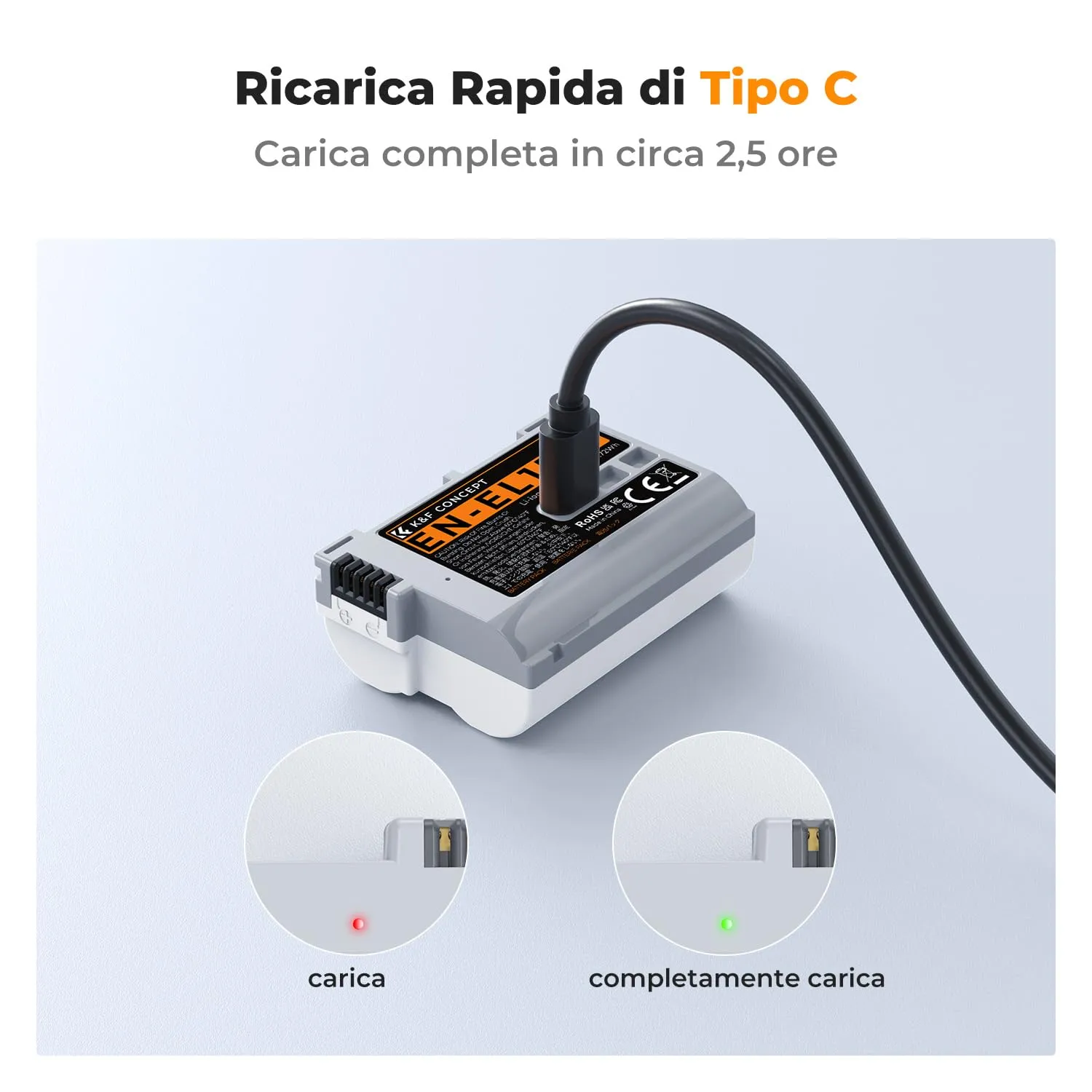 K&F Concept EN-EL15C Batteria Nikon 2600mAh USB-C