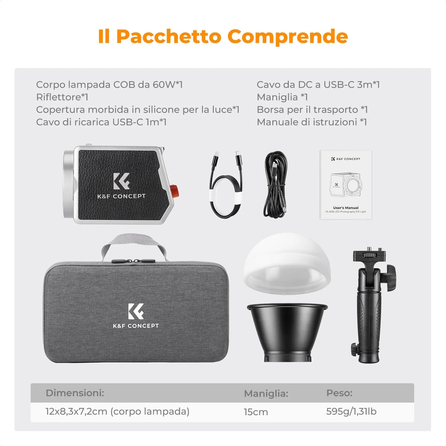 K&F Concept 60W COB Luce Video Bi-Color con Batteria