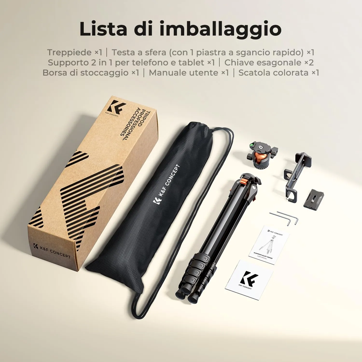 K&F Concept Treppiede 162cm Testa a Sfera 10kg