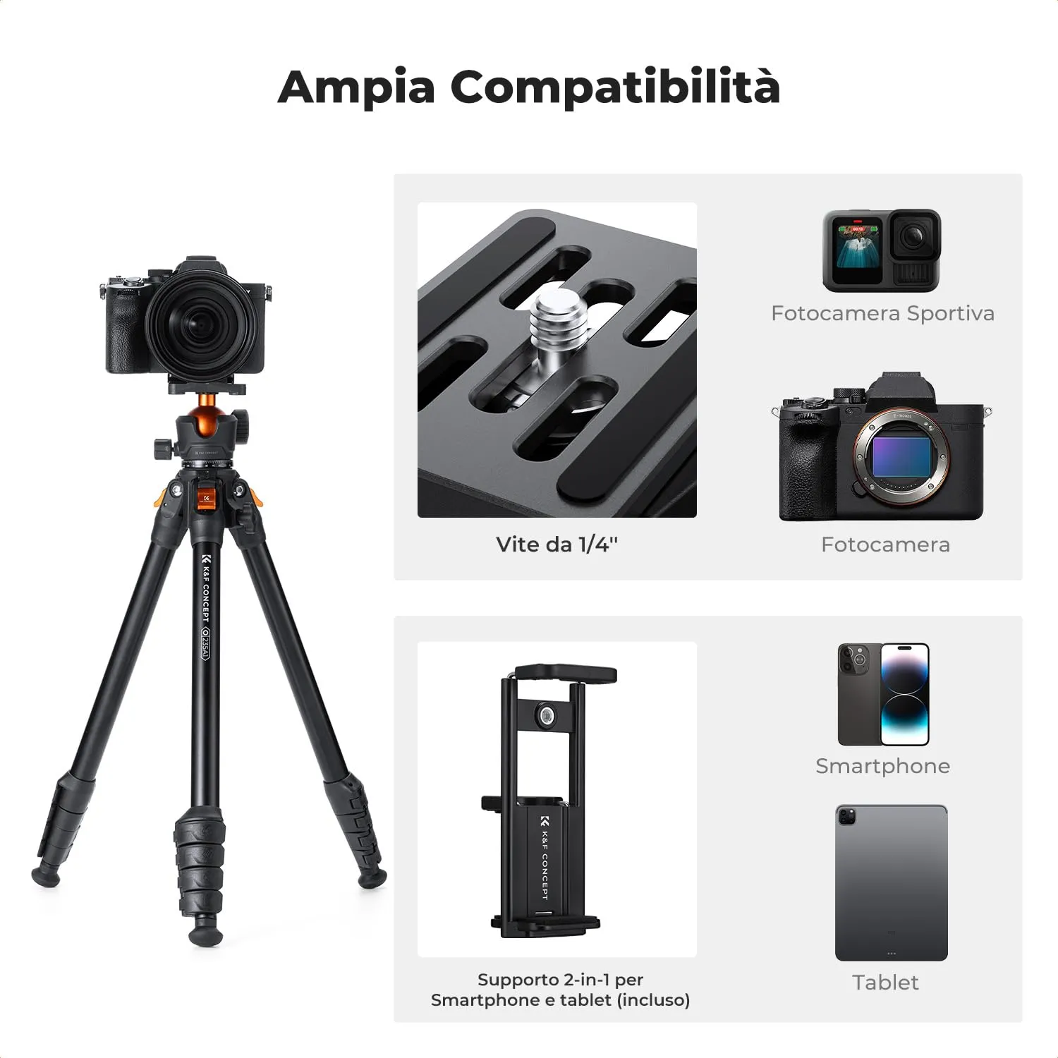 Concept O235A1+BH-40 Treppiede Alluminio 163cm 10kg Testa 40mm